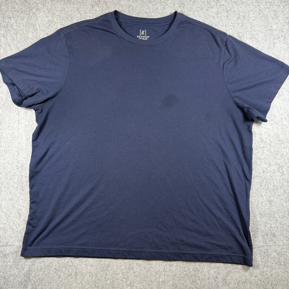 George Mens Crew Neck T Shirt 2XL Navy Blue Solid Short Sleeve Cotton Blend